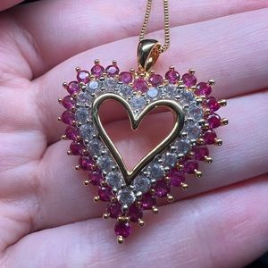 KRN 18k yellow gold/sterling silver lab created sapphire heart Pendant necklace